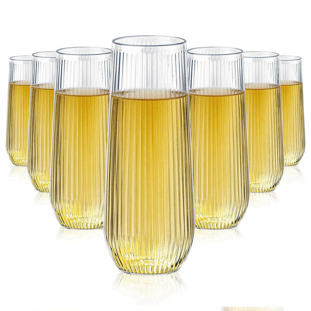 Lueumxc 48 Pack Plastic Champagne Flutes, 9 Oz Ribbed Unbreakable Disposable Cups – close-up detail