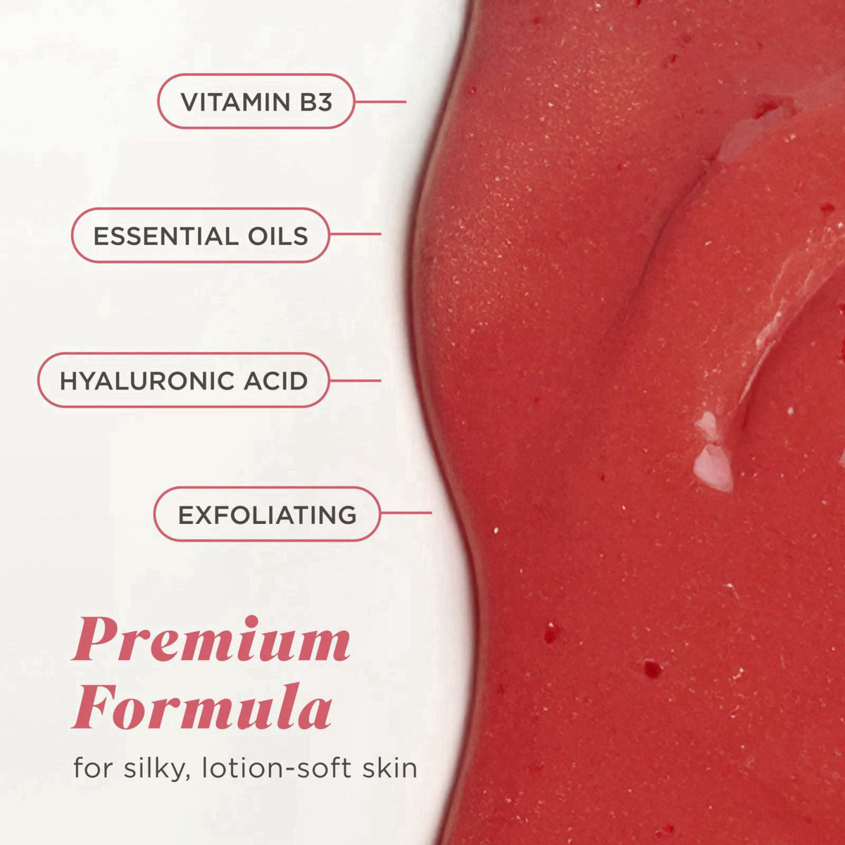 Caress Tahitian Pomegranate & Coconut Milk Exfoliating Scrub Body Wash with Hyaluronic Acid & Vitamin B3 for Moisturized