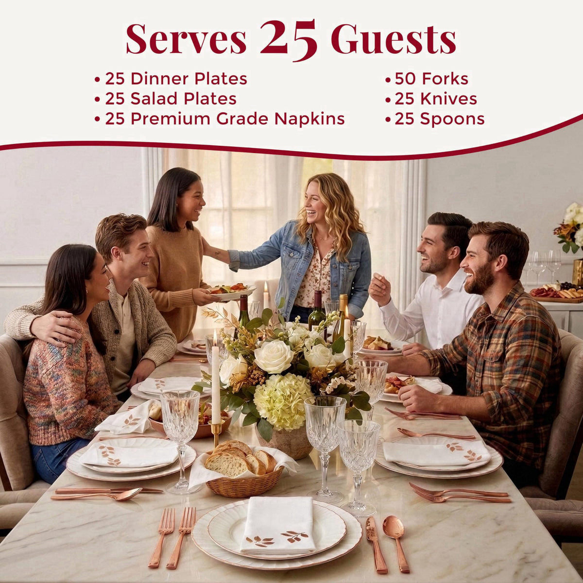 By Madee HEAVYWEIGHT Scalloped Rose Gold Disposable Dinnerware Set 175 Pc – alternate angle