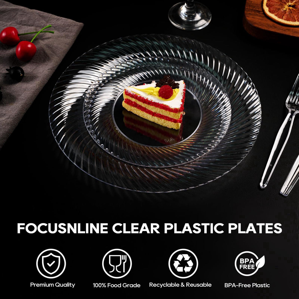 FOCUSLINE 10 Inch Clear Plastic Plates, 100 Count Disposable Dinner Plates – alternate angle