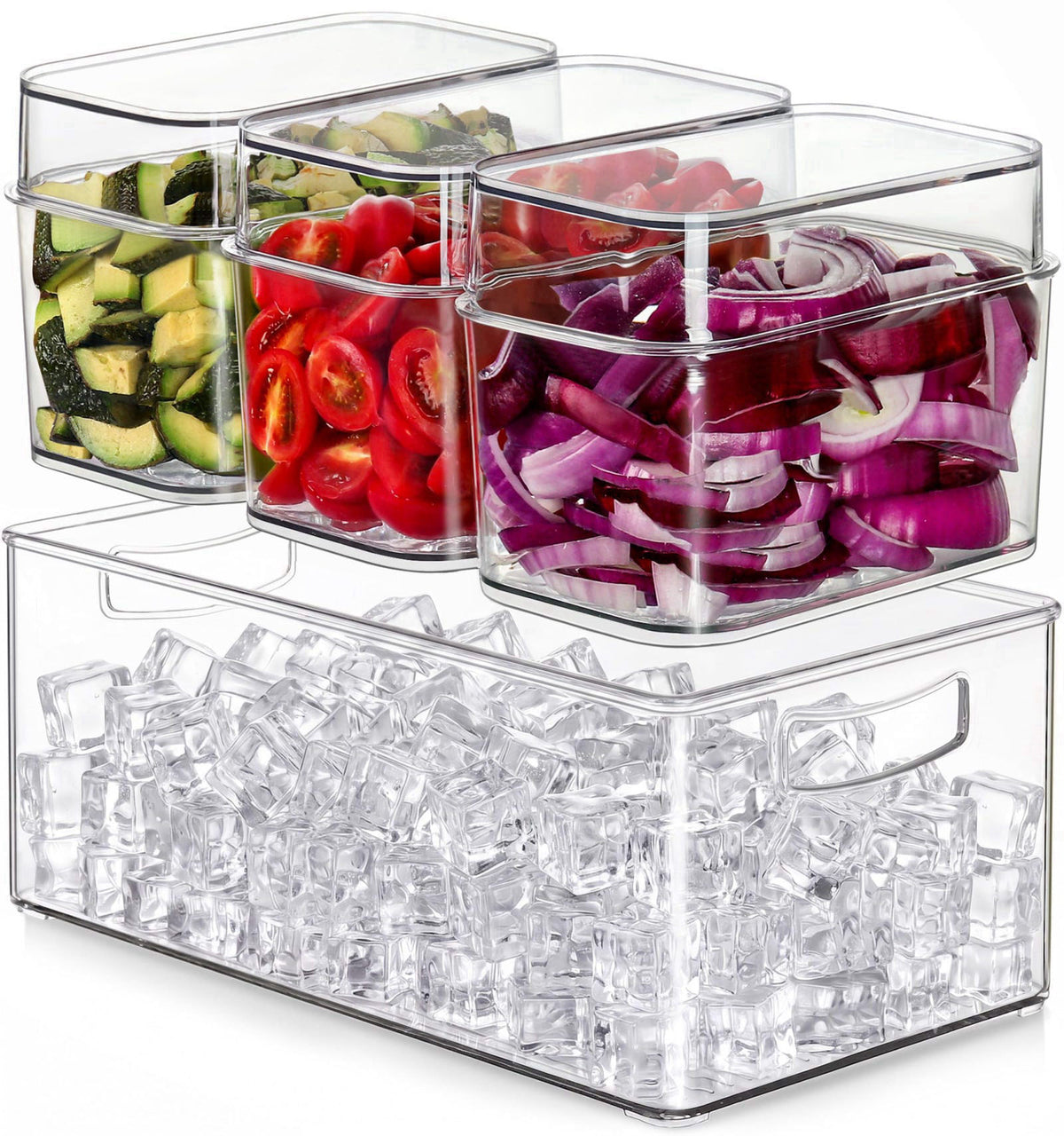 Hudgan Large Salad Bar Caddy, Chilled Condiment Tray, Taco Bar Serving Set – Clear, Plastic, Extra Large