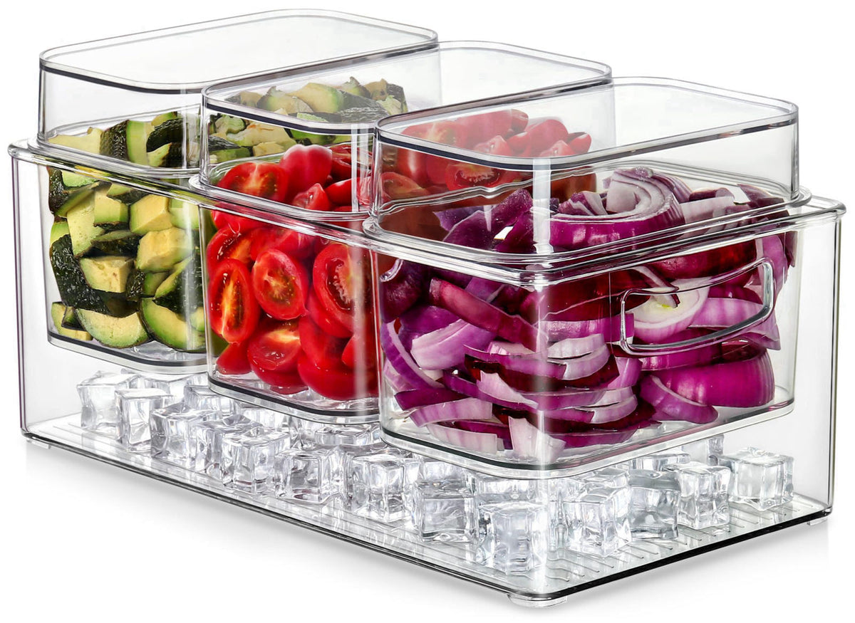 Hudgan Large Salad Bar Caddy, Chilled Condiment Tray, Taco Bar Serving Set – full view, size Extra Large