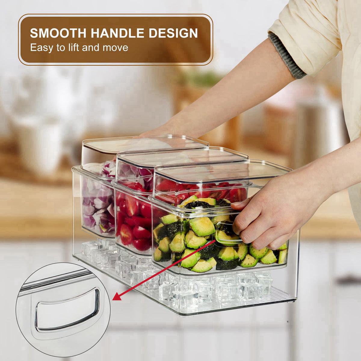 Hudgan Large Salad Bar Caddy, Chilled Condiment Tray, Taco Bar Serving Set – back view and specifications