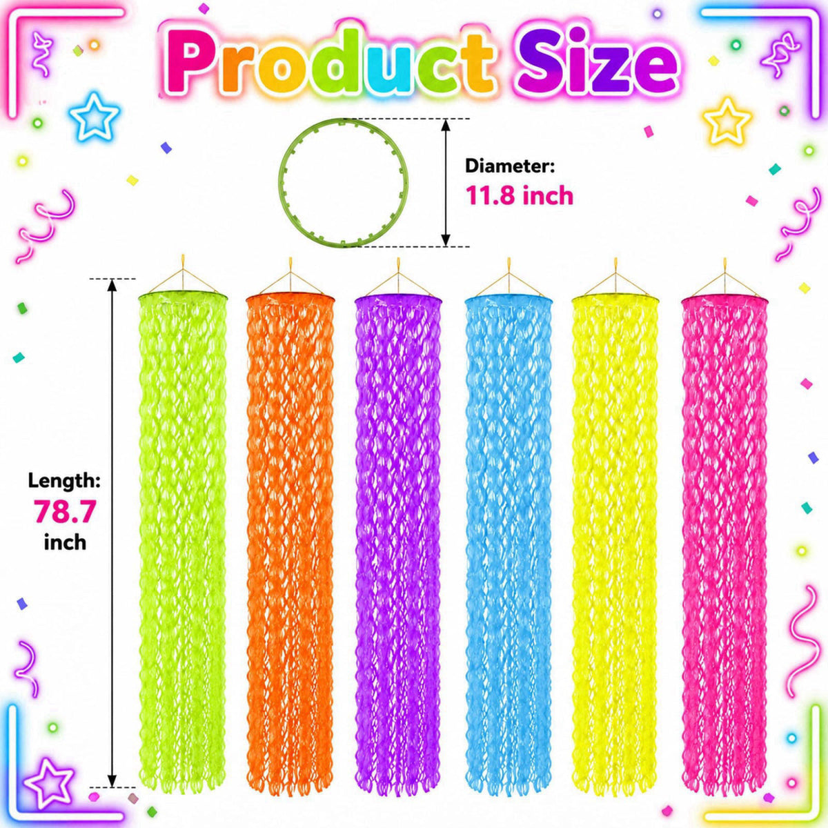 succulentlovers 6Pcs Glow in the Dark Neon Party Hanging Backdrop Decor with Foil Fringe – close-up detail
