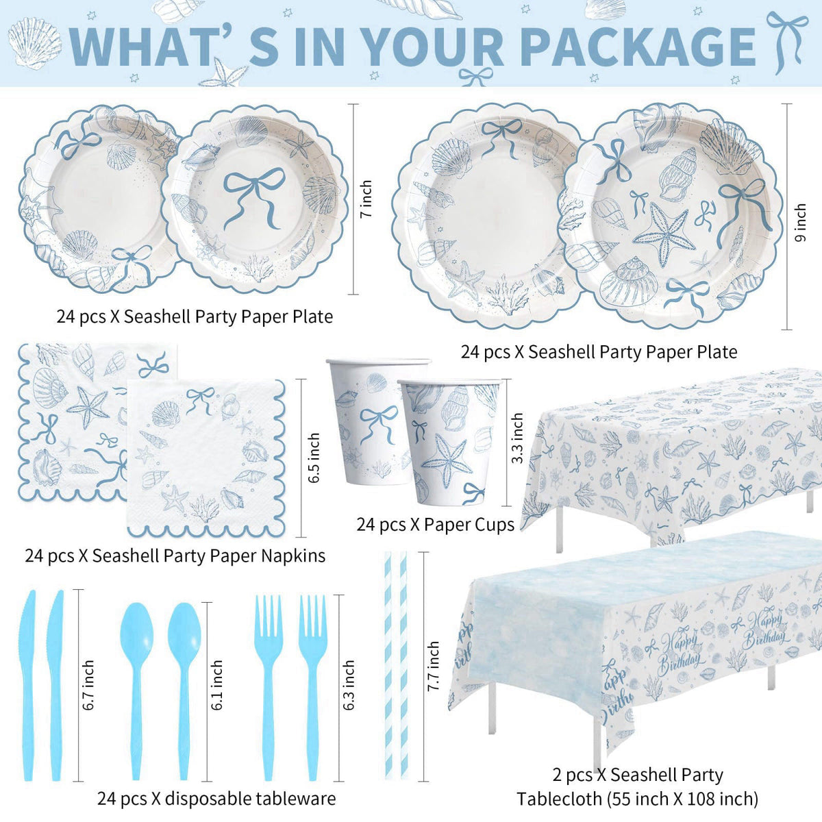HOAKWA Seashell Party Decorations for Summer Beach Birthday Turned Pretty – packaging and label
