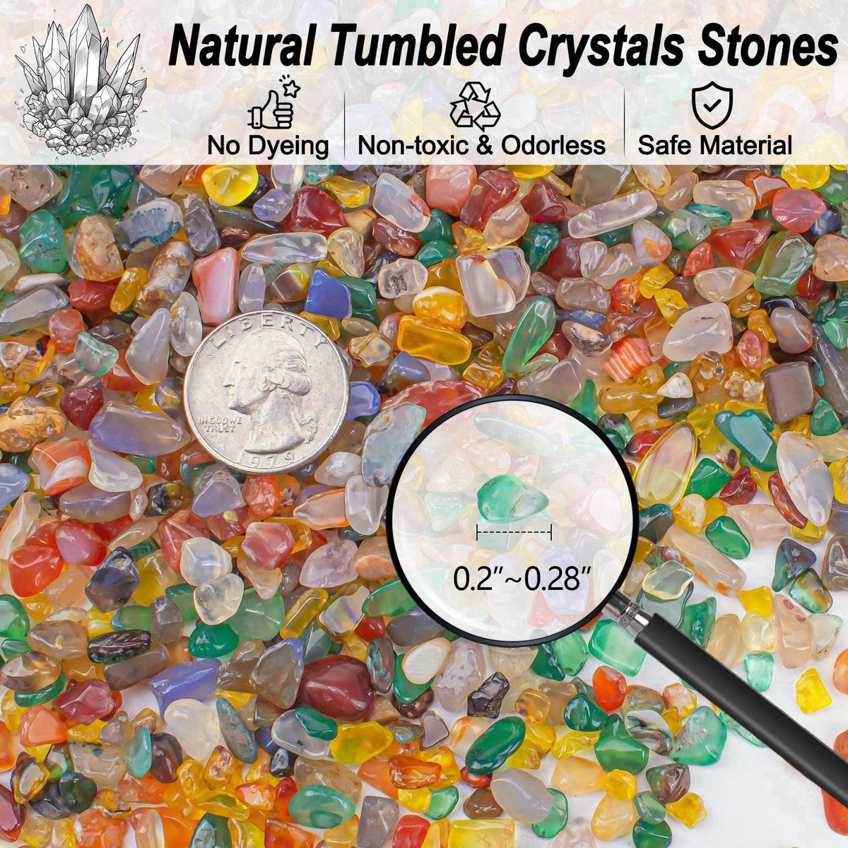 EZEELAI Colorful Agate Crystal Stones Crushed Quartz Chips Bulk 3 Lb, Natural Polished Tumbled Gemstones Gravel Rocks fo