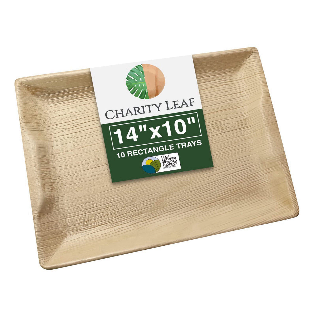 Charity Leaf Disposable Bamboo 14" x 10" Trays (10 Pieces) Bamboo Serving Platters, Disposable Boards, Eco-Frien