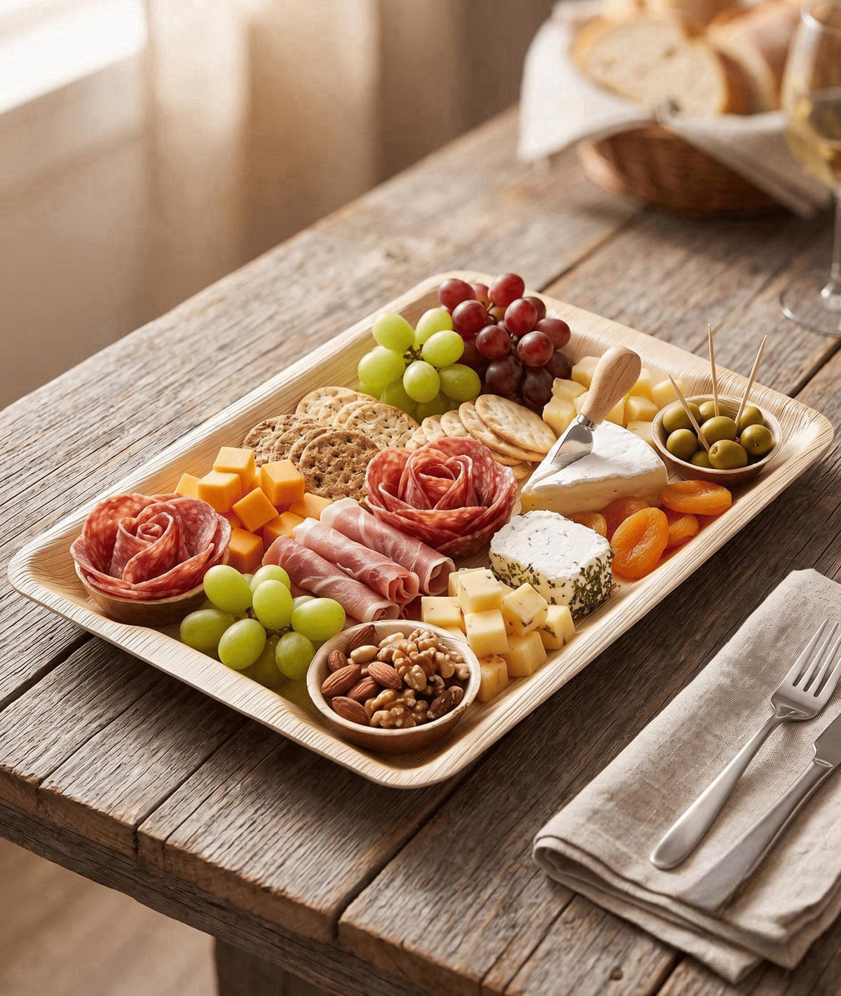 Charity Leaf Disposable Bamboo 14" x 10" Trays (10 Pieces) Bamboo Serving Platters, Disposable Boards, Eco-Frien
