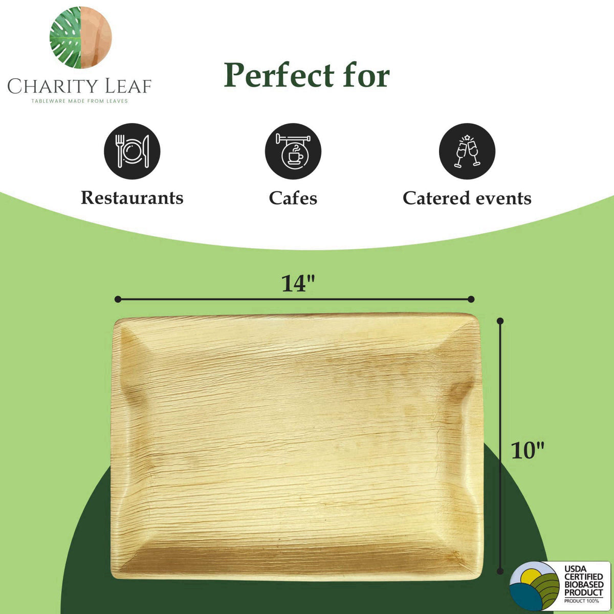 Charity Leaf Disposable Bamboo 14" x 10" Trays (10 Pieces) Bamboo Serving Platters, Disposable Boards, Eco-Frien