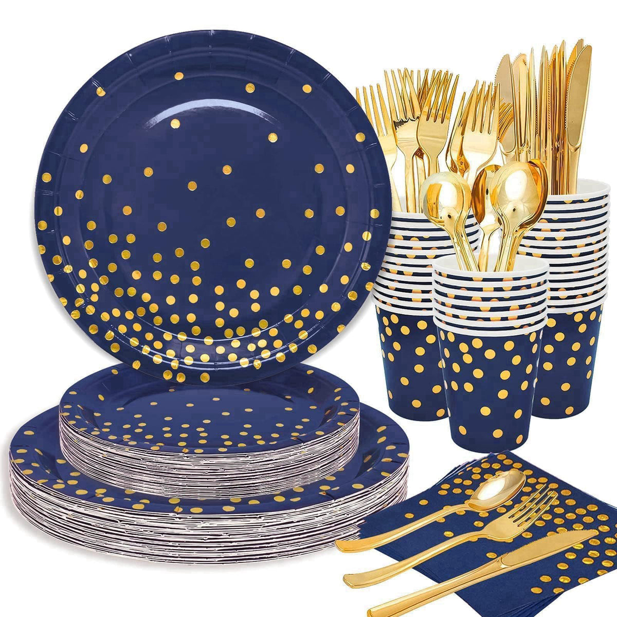 JOYOCEAN 175PCS Blue Plates and Napkins Party Supplies, Blue and Gold Party Decorations Serve 25 Guests - Royal Blue Pap
