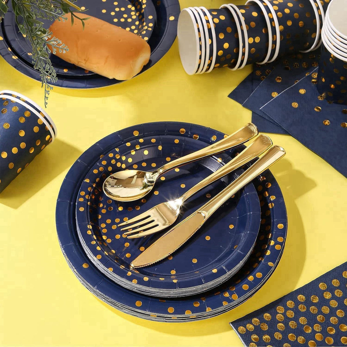 JOYOCEAN 175PCS Blue Plates and Napkins Party Supplies, Blue and Gold Party Decorations Serve 25 Guests - Royal Blue Pap
