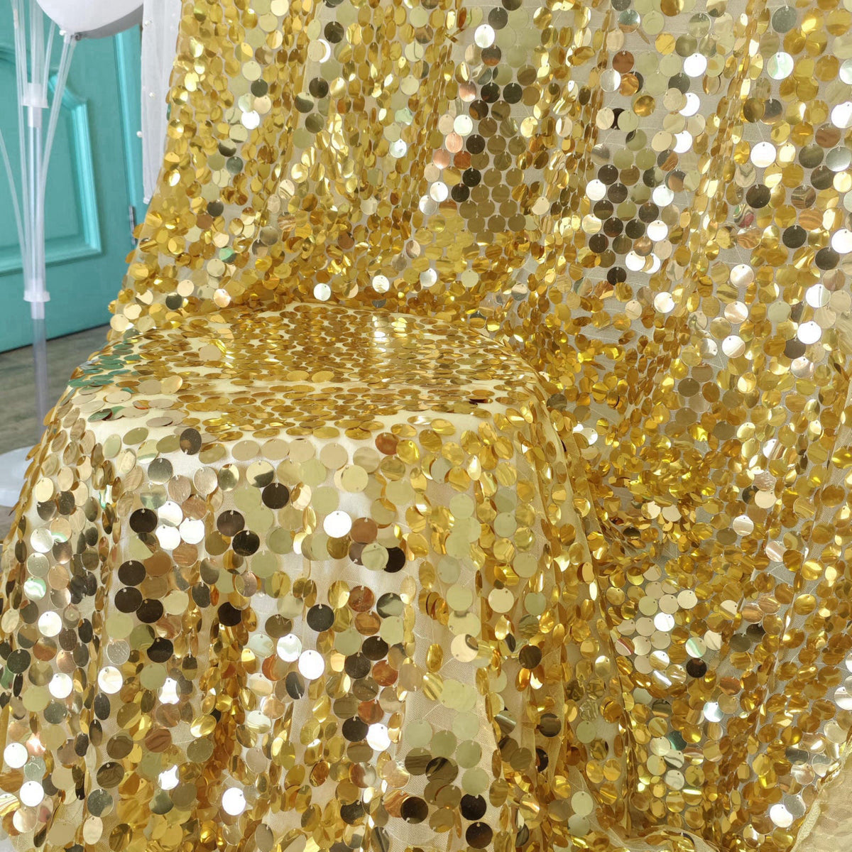 TCBESTO Large Payatte 18MM Sequin Backdrop Curtains, Light Gold, 9FTx8FT – full view, size 8FTx9FT
