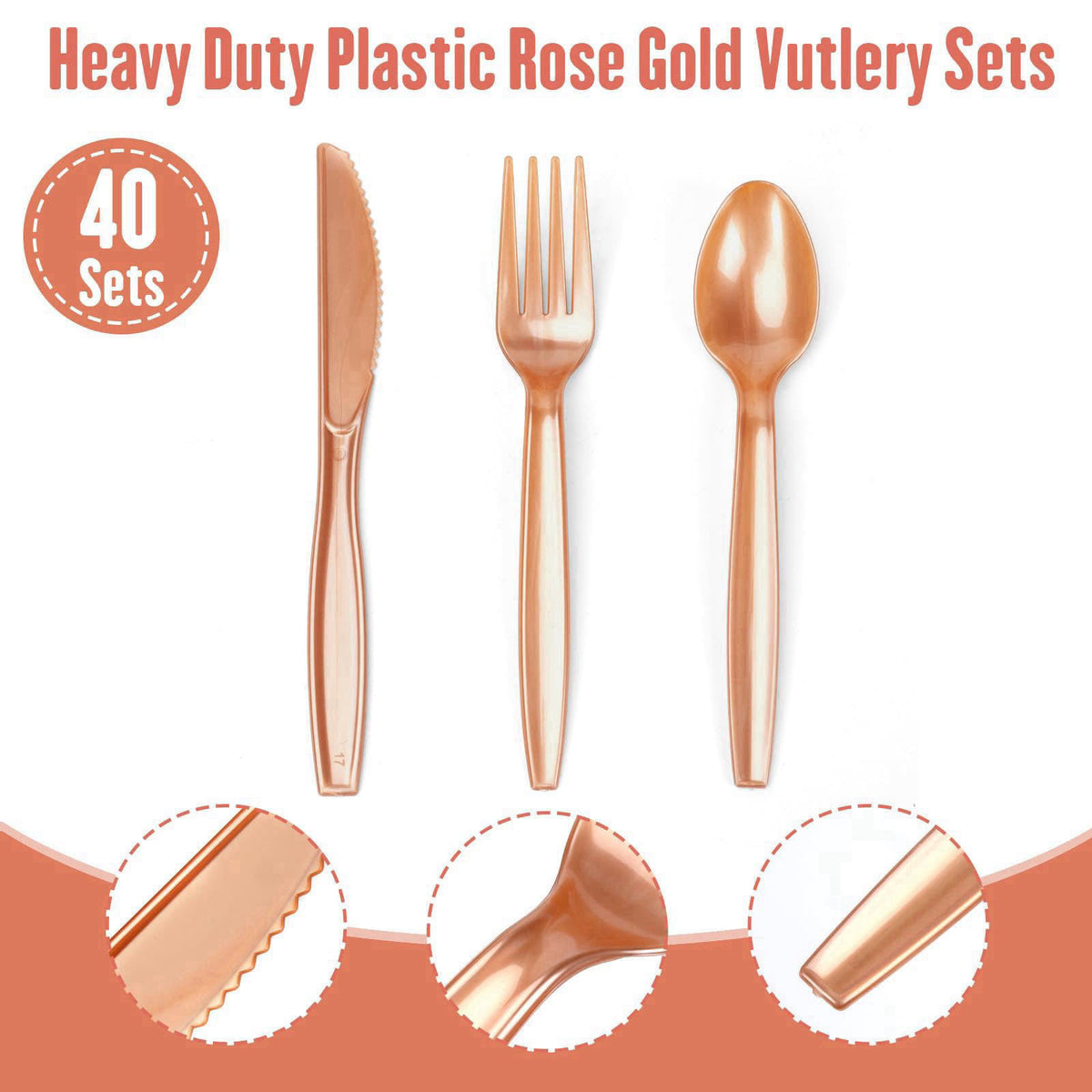 Lzerking Party Supplies Set - 280 Pieces of White and Rose Gold Dot Paper Plates, Cups, Napkins, and Heavy Duty Silverwa