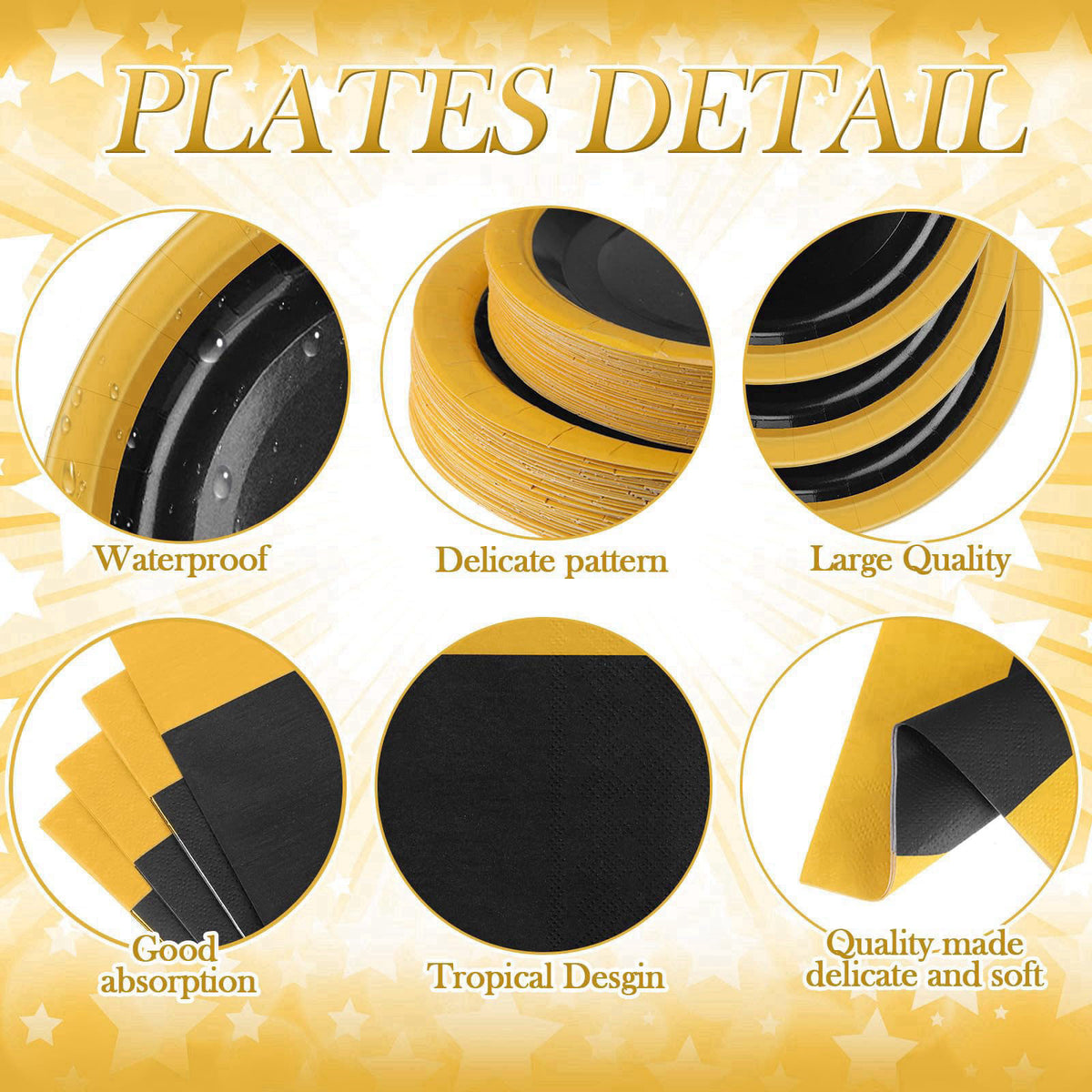 Funnymoom 452 Pcs Black and Gold Party Supply for 50 Guest – full view, size Cup: about 9 oz in capacity