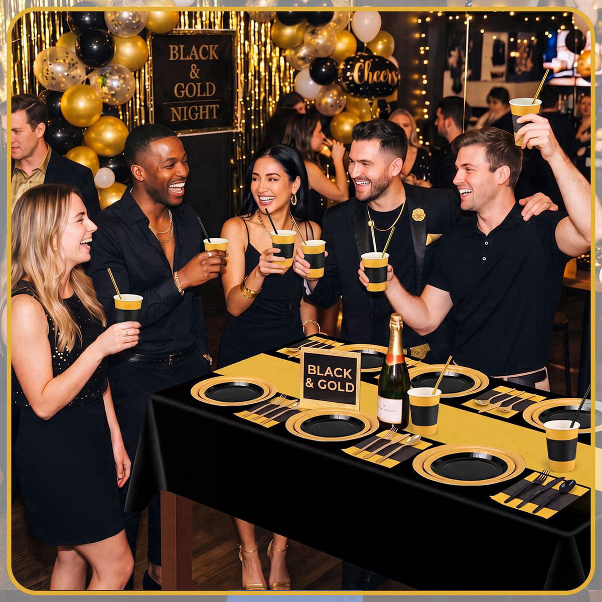 Funnymoom 452 Pcs Black and Gold Party Supply for 50 Guest – alternate angle