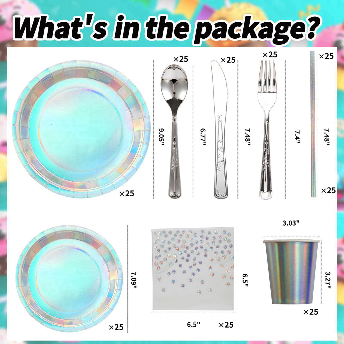 VYLURIXX 200 pieces of silver party supplies, disposable tableware set, silver paper plates, cups, napkins, plastic kniv
