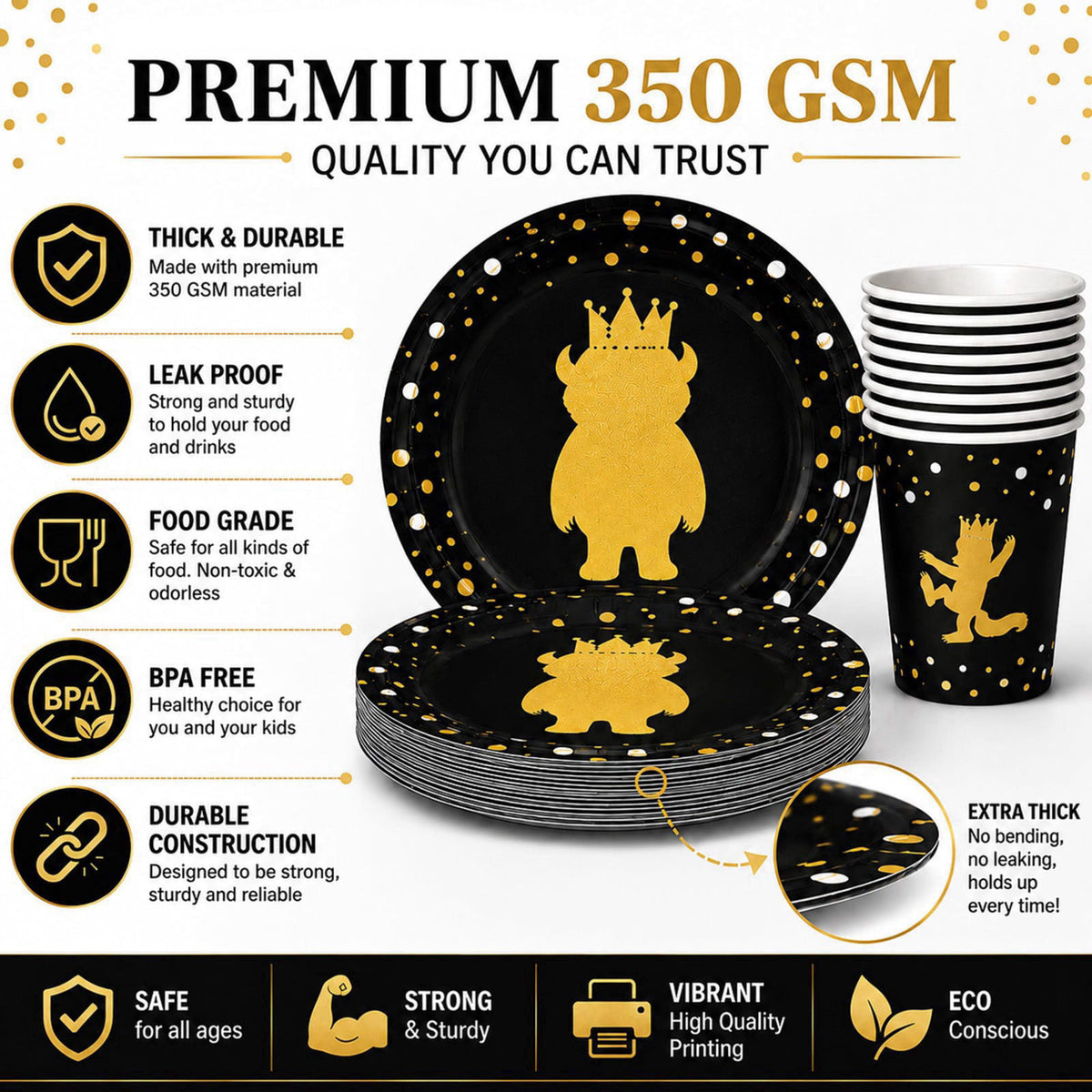 orangedolly Premium 169 PCs Wild One Birthday Decorations, Disposable & Leak-Proof Set – back view and specifications