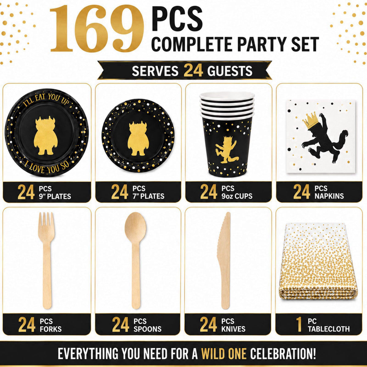 orangedolly Premium 169 PCs Wild One Birthday Decorations, Disposable & Leak-Proof Set – alternate angle