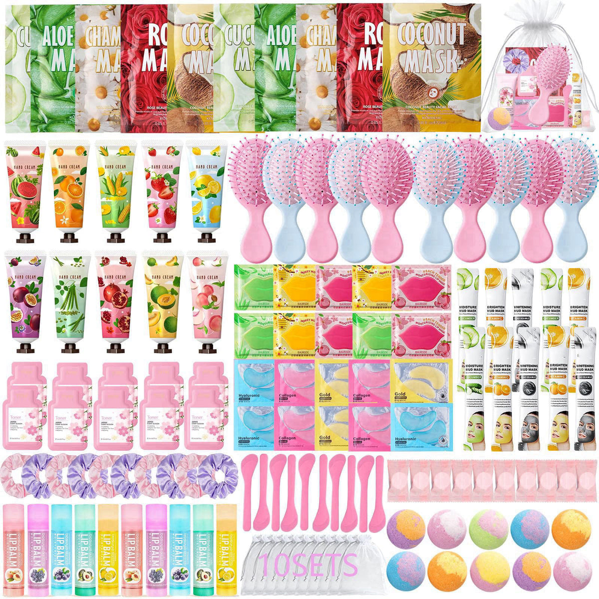 UYJ, 130 PCS Spa Party Supplies for Women, Include Face Masks Skincare, Hand Cream, Lip Balm, Lip Mask, Under Eye Patche