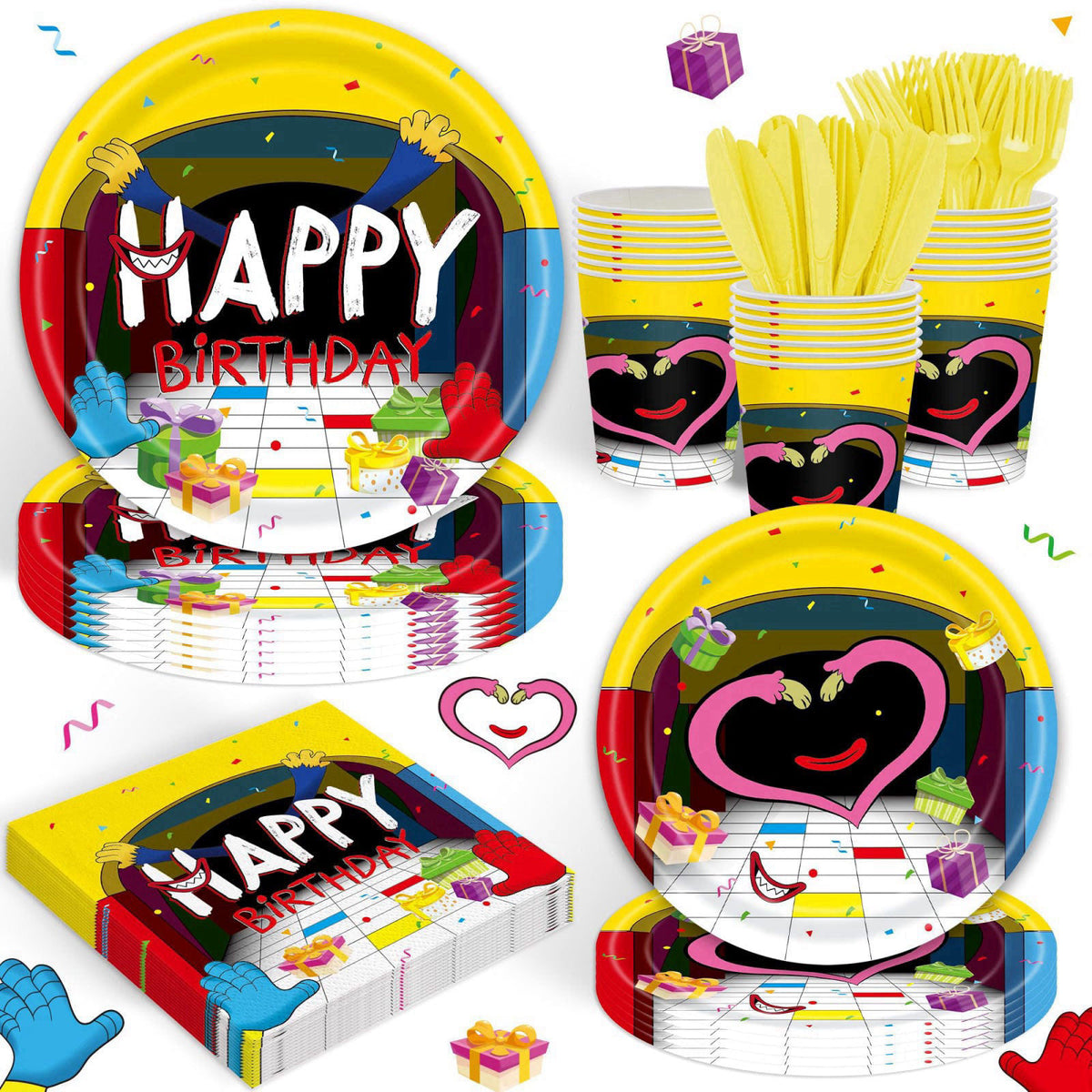 NIBBLE NEST 120PCS Video Game Birthday for Boys Kids Colorful Cartoon Gamer Birthday Party Decorations Tableware Set Pla