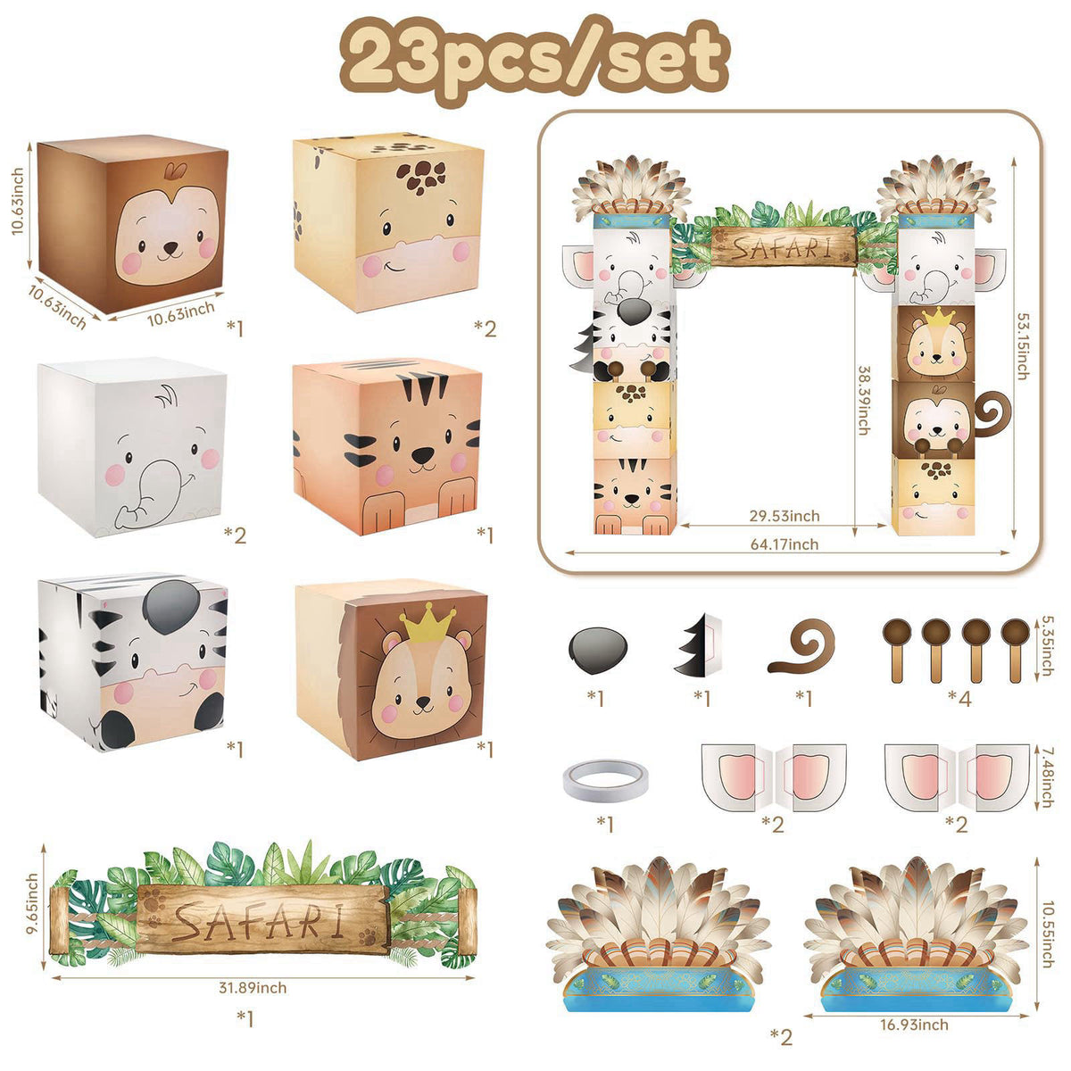 Wuokkig Safari Birthday Decorations, 8 Boxes Cardboard Playhoouse Castle – close-up detail