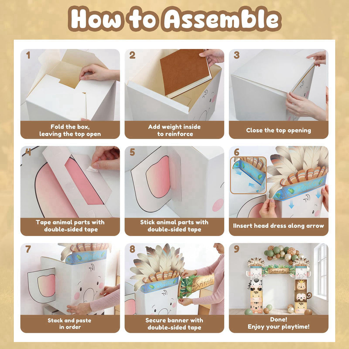 Wuokkig Safari Birthday Decorations, 8 Boxes Cardboard Playhoouse Castle – packaging and label