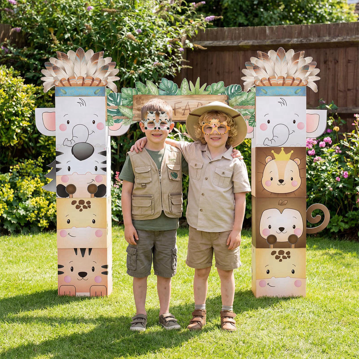 Wuokkig Safari Birthday Decorations, 8 Boxes Cardboard Playhoouse Castle – full view