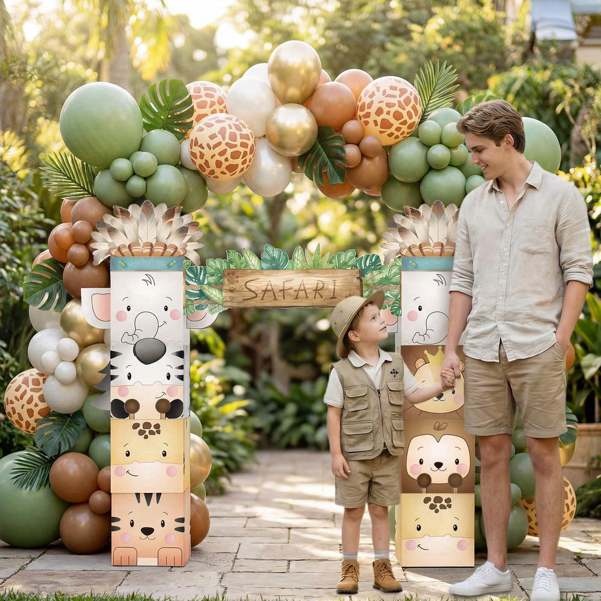 Wuokkig Safari Birthday Decorations, 8 Boxes Cardboard Playhoouse Castle – back view and specifications