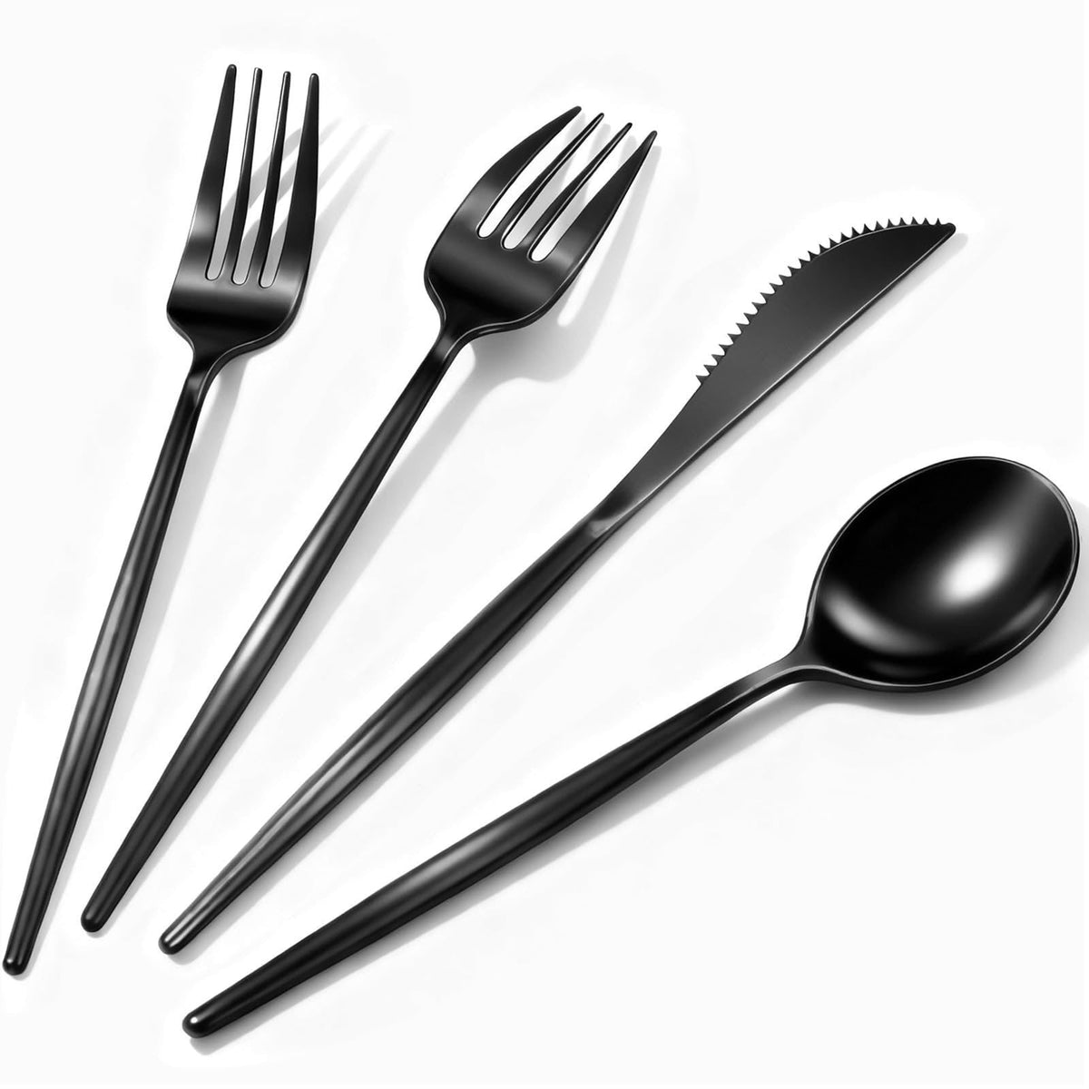Gudvilla 120-Piece Black Plastic Silverware Set - Heavy Duty Disposable Cutlery (40 Forks, 40 Spoons, 40 Knives) - 7.7&#