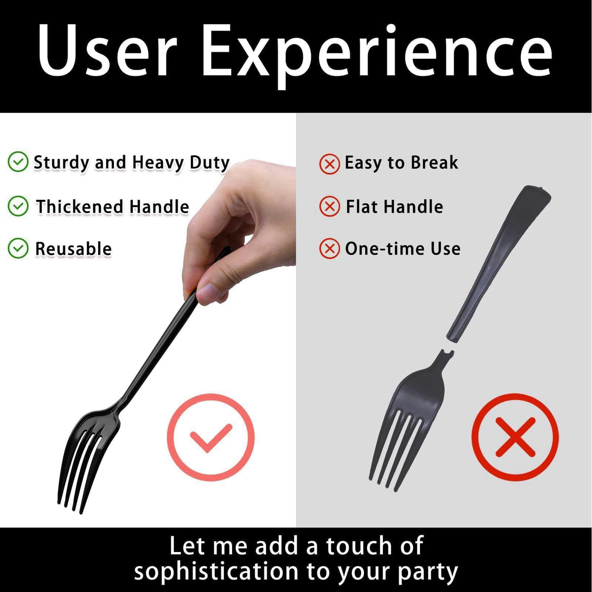 Gudvilla 120-Piece Black Plastic Silverware Set - Heavy Duty Disposable Cutlery (40 Forks, 40 Spoons, 40 Knives) - 7.7&#