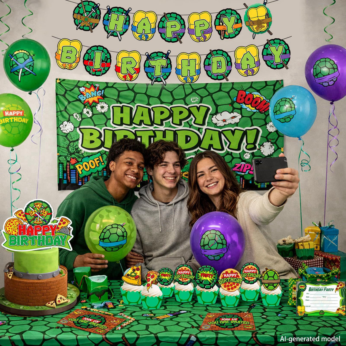 Turtle Theme Birthday Party Decorations Set - Pizza Theme Party Supplies – close-up detail
