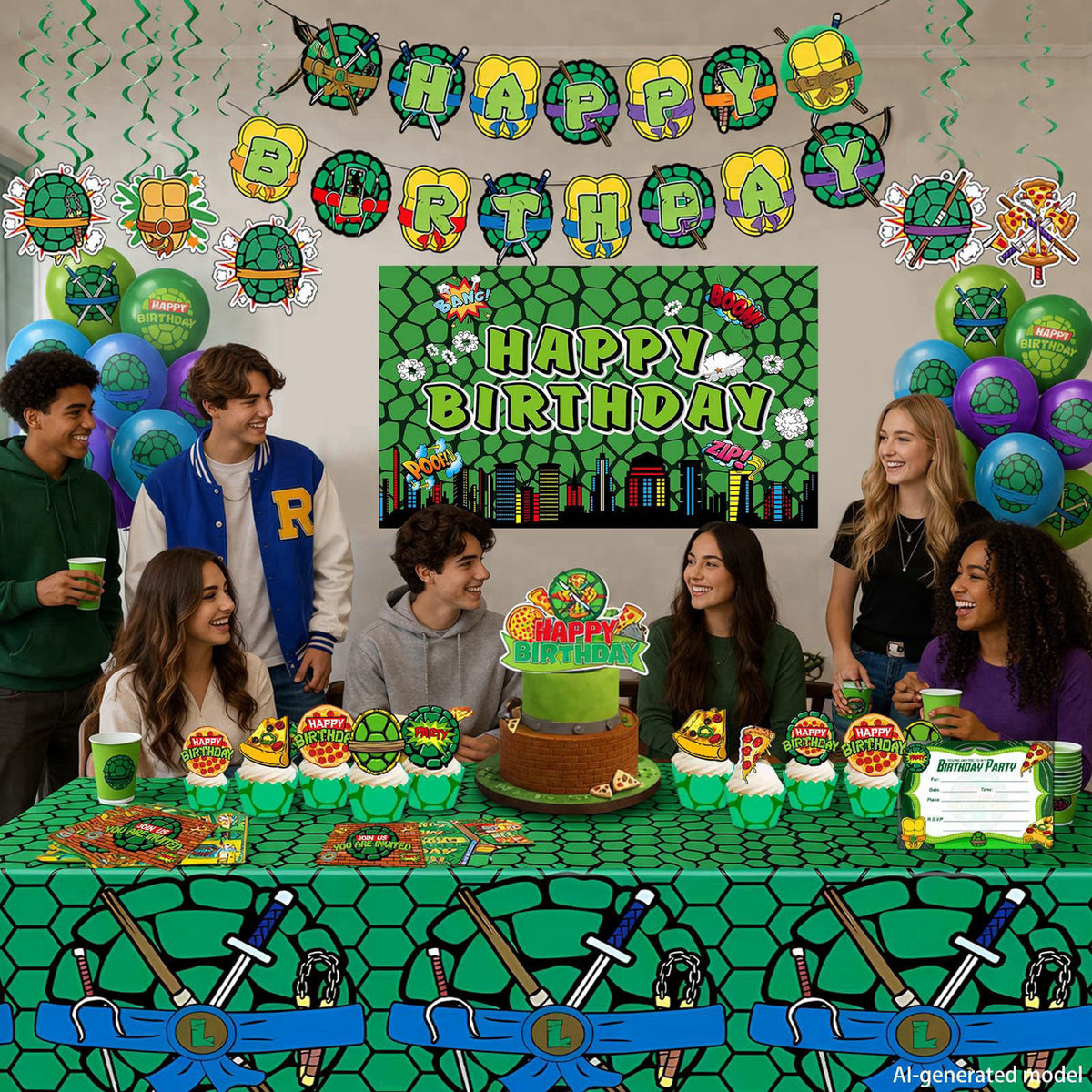Turtle Theme Birthday Party Decorations Set - Pizza Theme Party Supplies – alternate angle