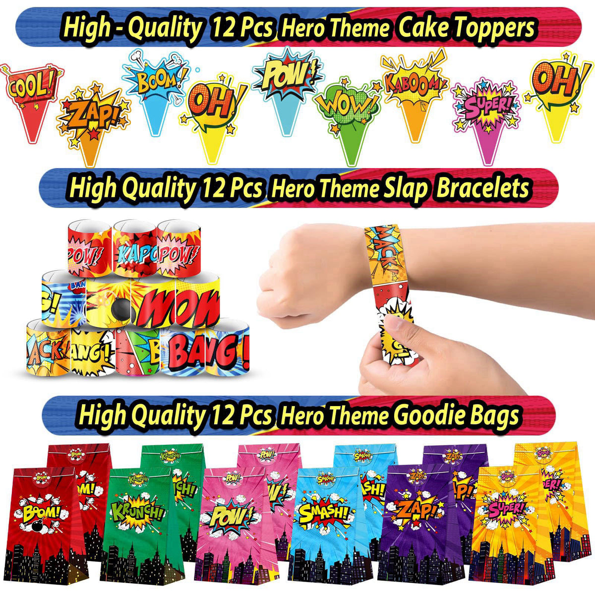 Fumogym 220PCS Hero Party Favors Kit – Birthday Supplies Includes Goodies Bags, Straws, Bubble Wands, Notebook & More – 
