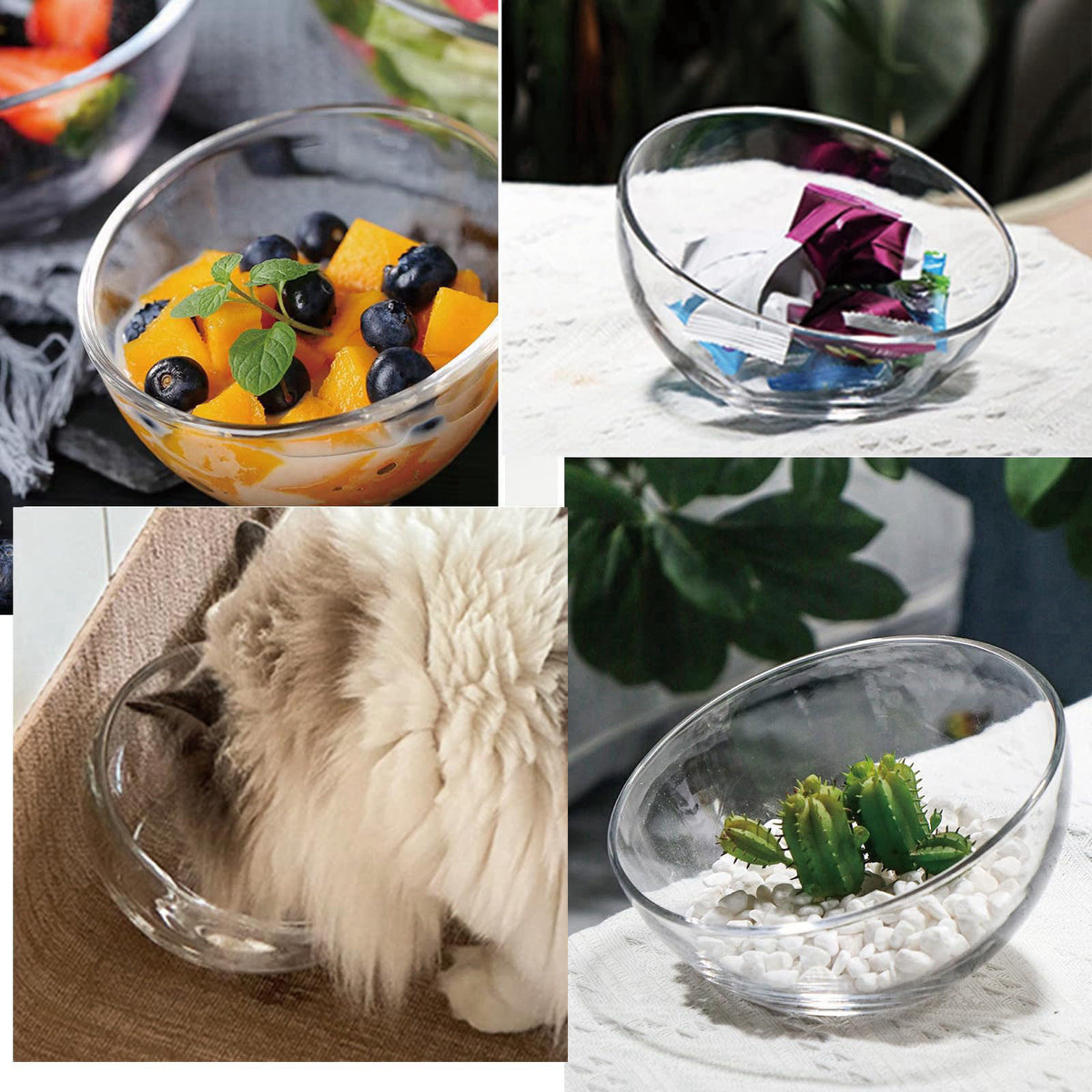 T TOSSOW TOSSOW transparent glass set with 2 slanted tilted salads bowls (500ML) – full view