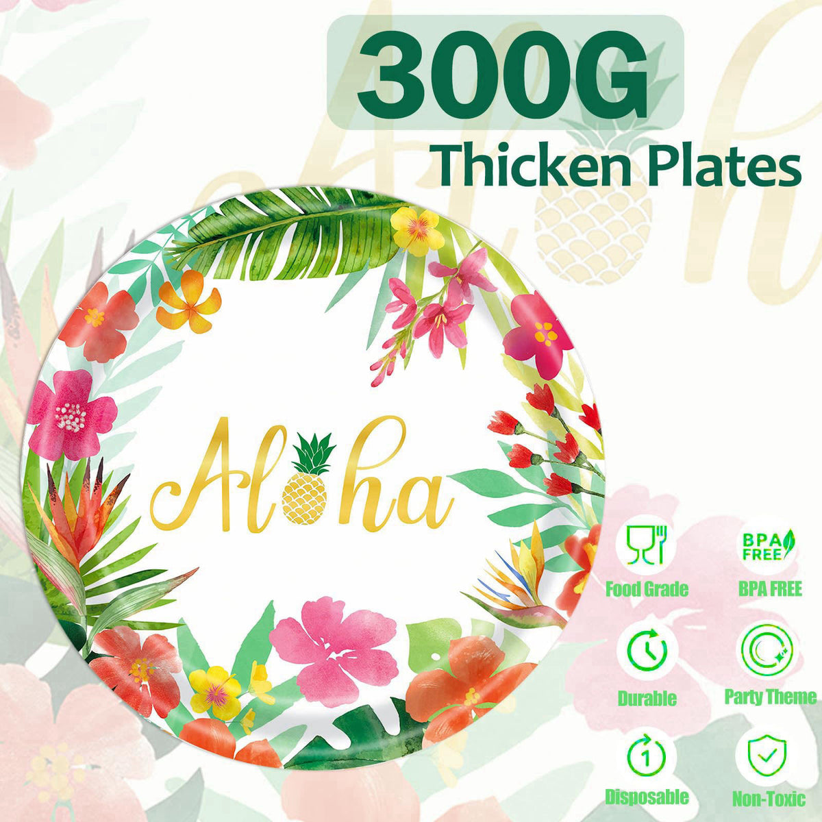OUNIY Hawaiian Luau Party Decorations Supplies - 175 PCS Aloha Tropical Birthday Party Decorations Disposable Dinnerware