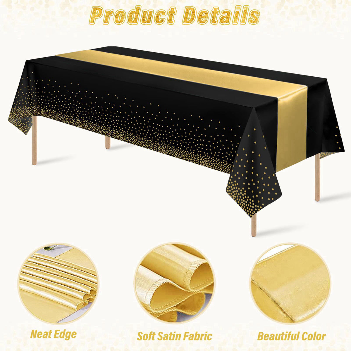 Zachely 12 Pack Black and Gold Tablecloth and Table Runner Set Party Decorations, Black and Gold Plastic Disposable Tabl