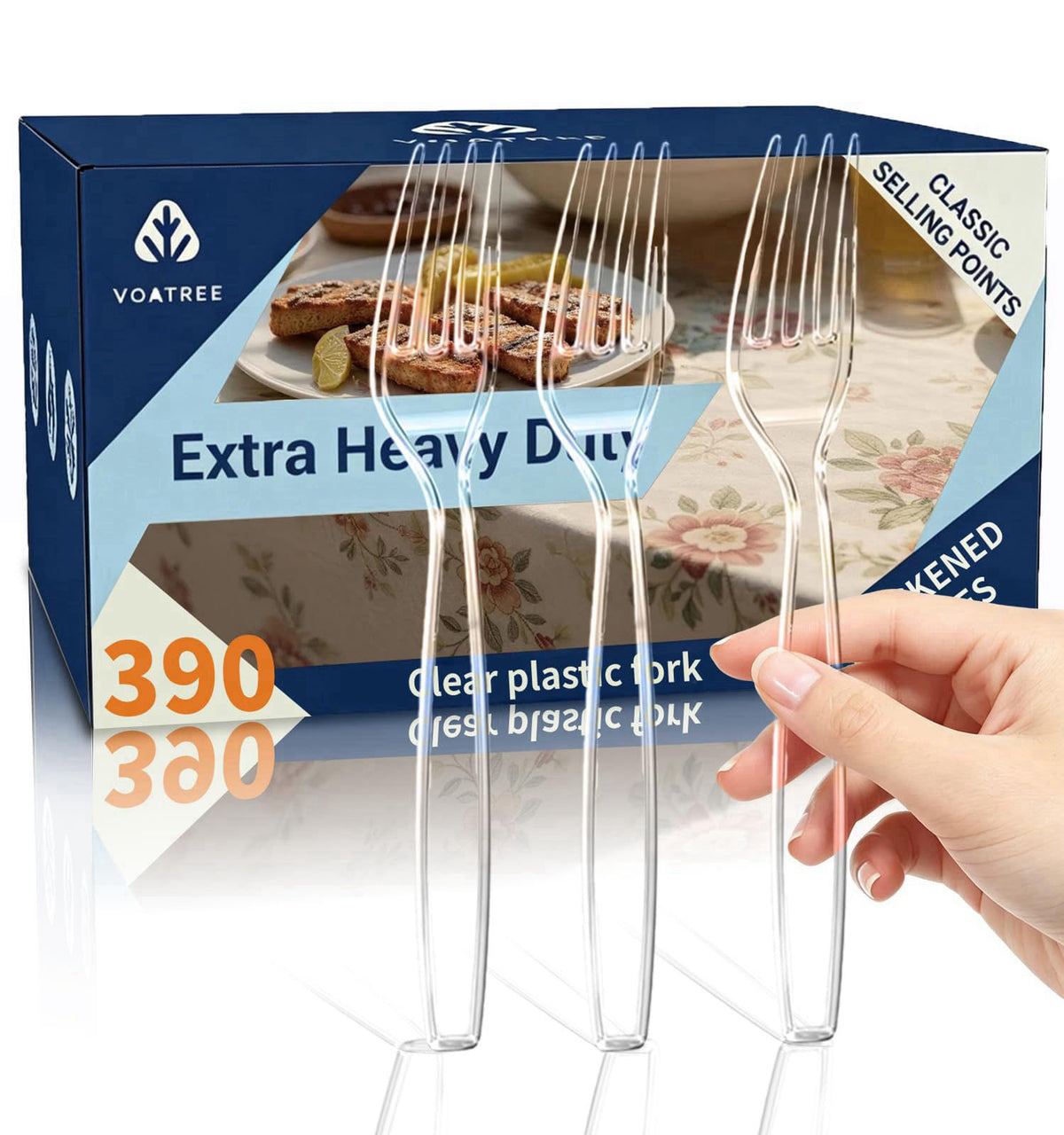 Voatree 390 Count Extra Heavy Duty Clear Plastic Forks Disposable