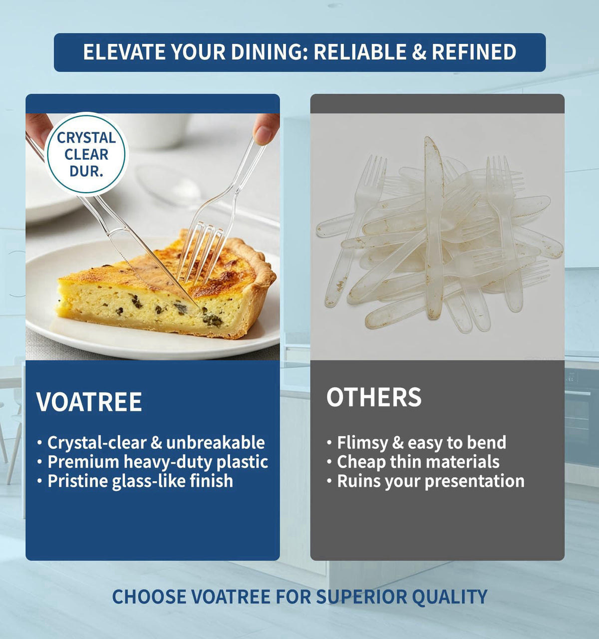 Voatree 390 Count Extra Heavy Duty Clear Plastic Forks Disposable – close-up detail