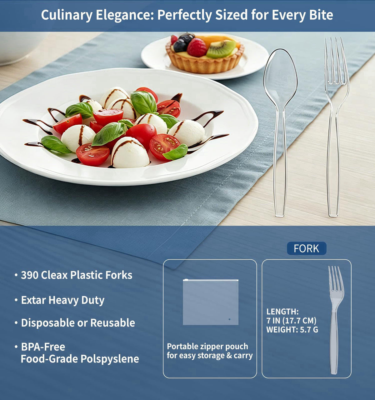 Voatree 390 Count Extra Heavy Duty Clear Plastic Forks Disposable – packaging and label