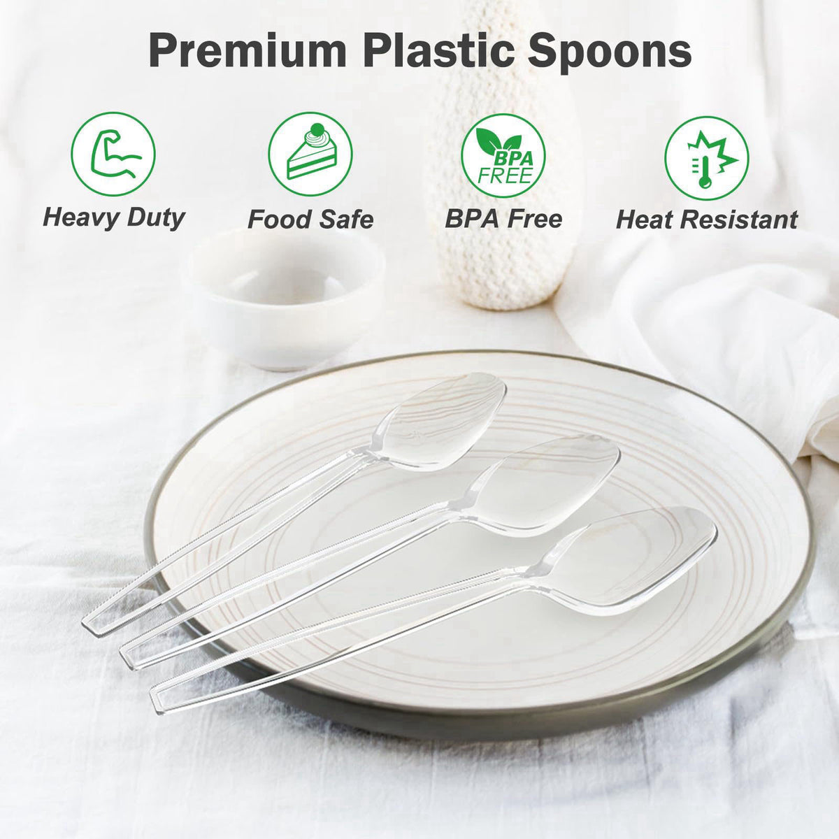 Dealusy 360 Count Clear Plastic Spoons Disposable – full view