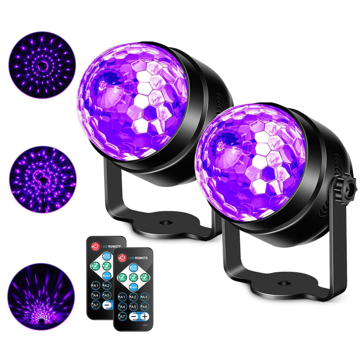 Litake UV Black Lights for Glow Party, 6W LED Disco Ball Strobe Lights for Dark Party Supplies, Sound Activated with Rem