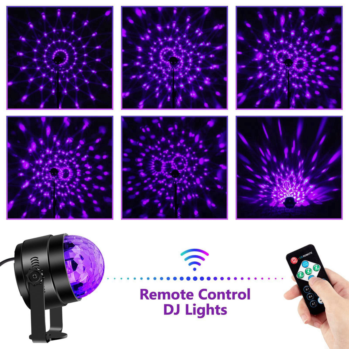 Litake UV Black Lights for Glow Party, 6W LED Disco Ball Strobe Lights for Dark Party Supplies, Sound Activated with Rem