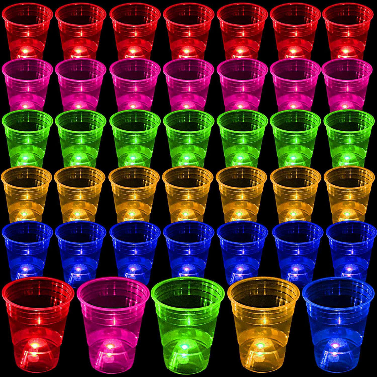 LLKMDSS 40 Pcs Glowing Party Cups 16oz for Indoor Outdoor, Light Up Cups Favors for Party Supplies, 5 Bright Multi-Color