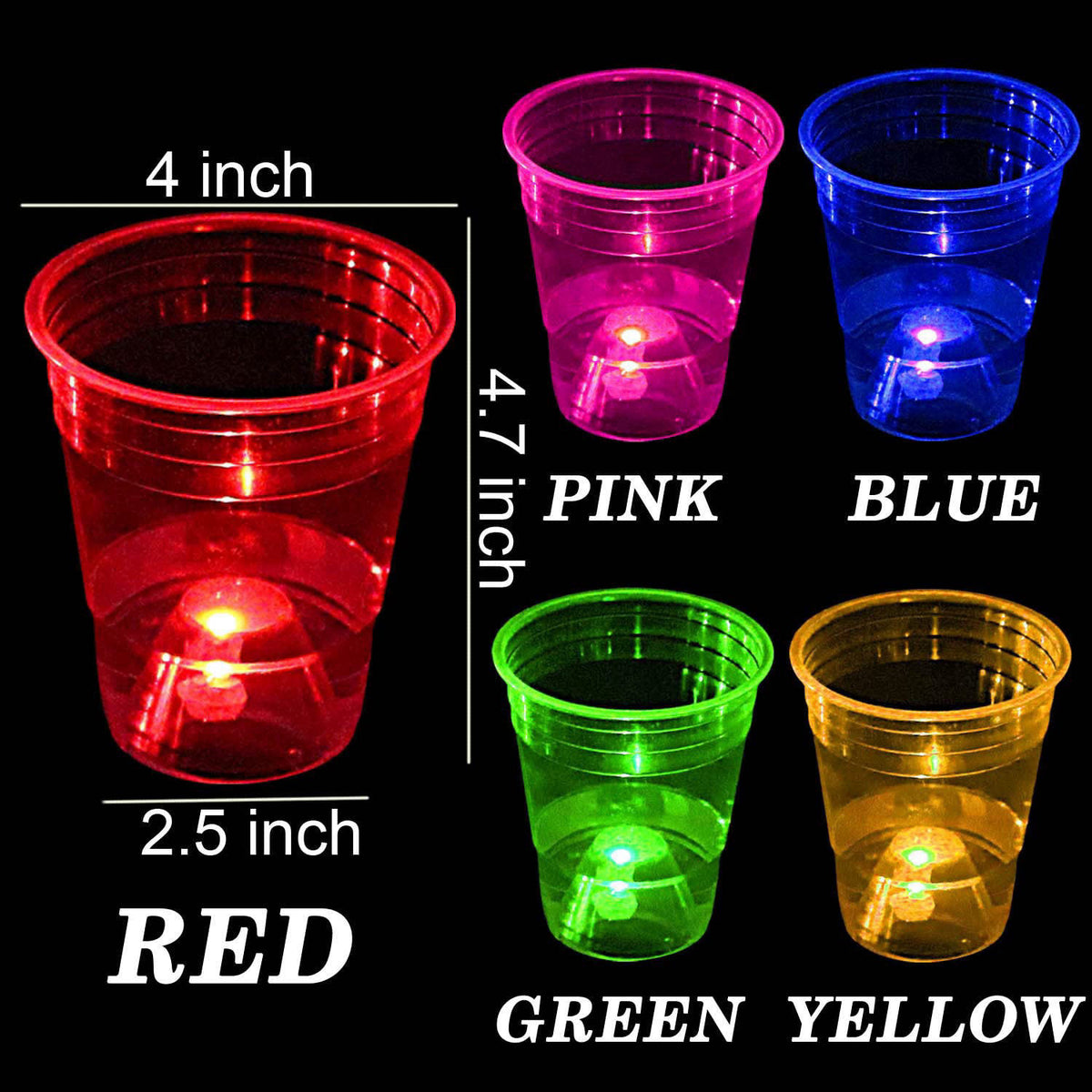 LLKMDSS 40 Pcs Glowing Party Cups 16oz for Indoor Outdoor, Light Up Cups Favors for Party Supplies, 5 Bright Multi-Color