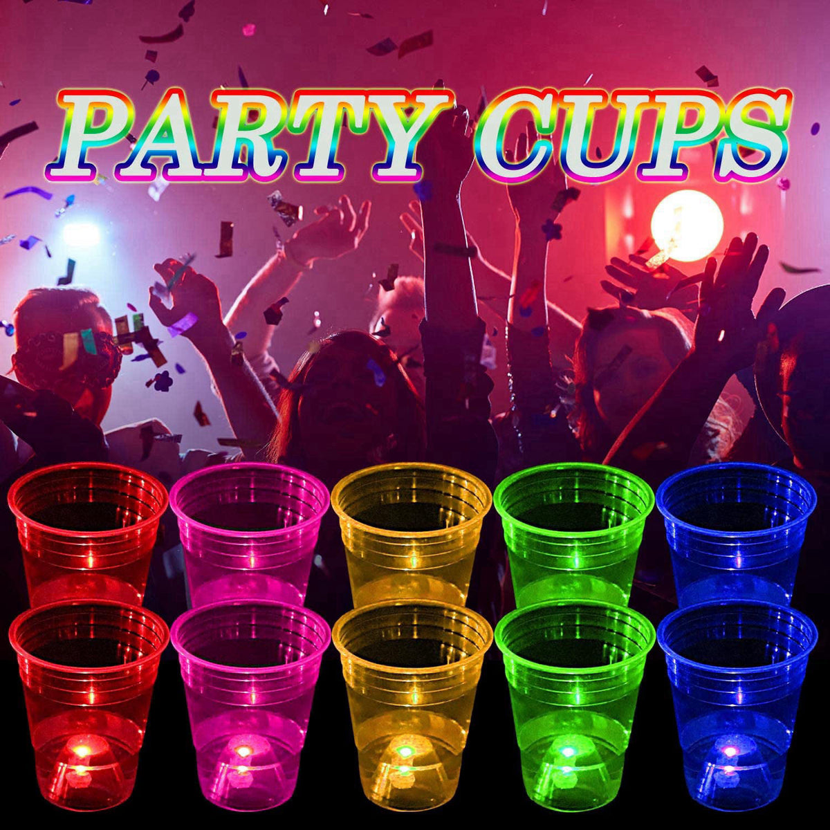 LLKMDSS 40 Pcs Glowing Party Cups 16oz for Indoor Outdoor, Light Up Cups Favors for Party Supplies, 5 Bright Multi-Color