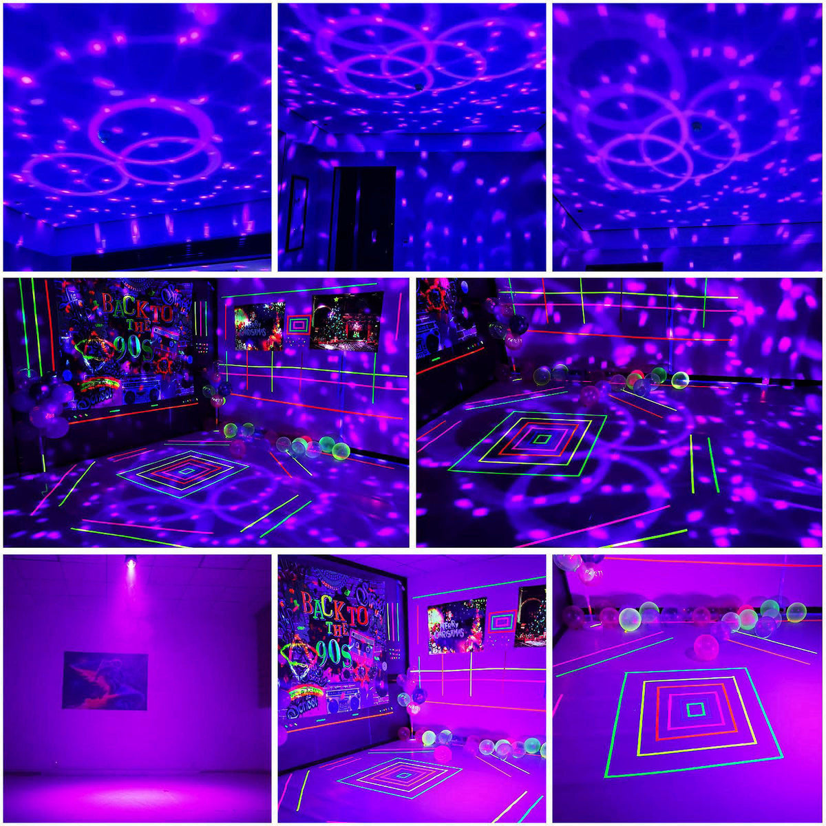 DJPTYGCK 2 in 1 Glow Party Black Light Disco Ball Light with Sound Activated Strobe Dj Party Lights Black Lights, for Ha