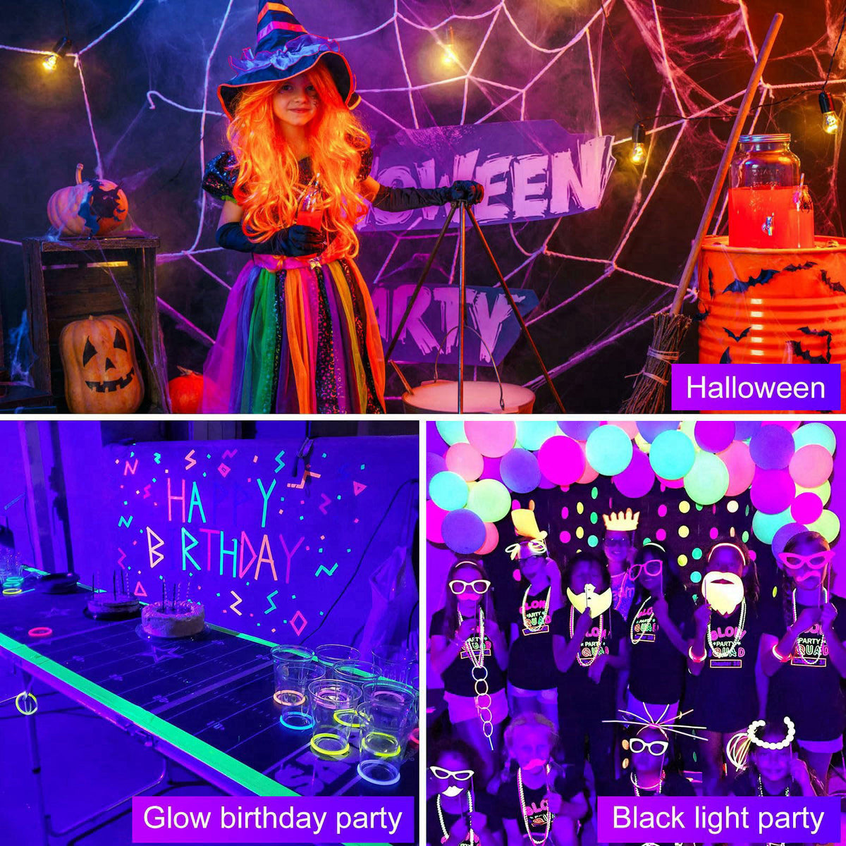 DJPTYGCK 2 in 1 Glow Party Black Light Disco Ball Light with Sound Activated Strobe Dj Party Lights Black Lights, for Ha