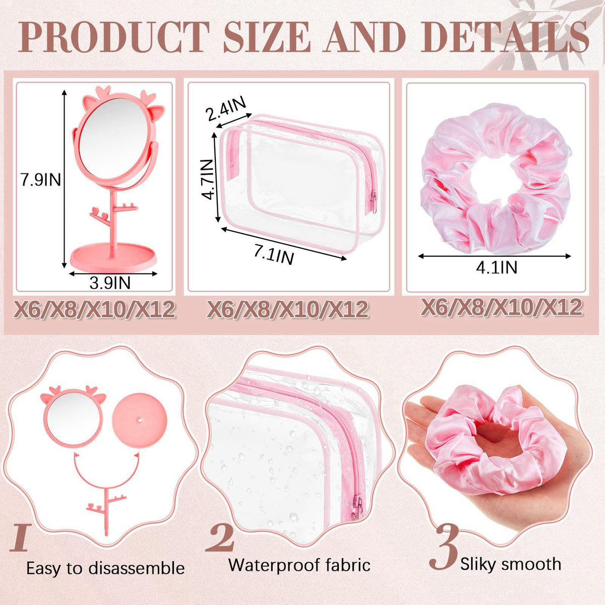 Shinylin 8 Set Spa Sleepover Party Supplies, Pink – close-up detail