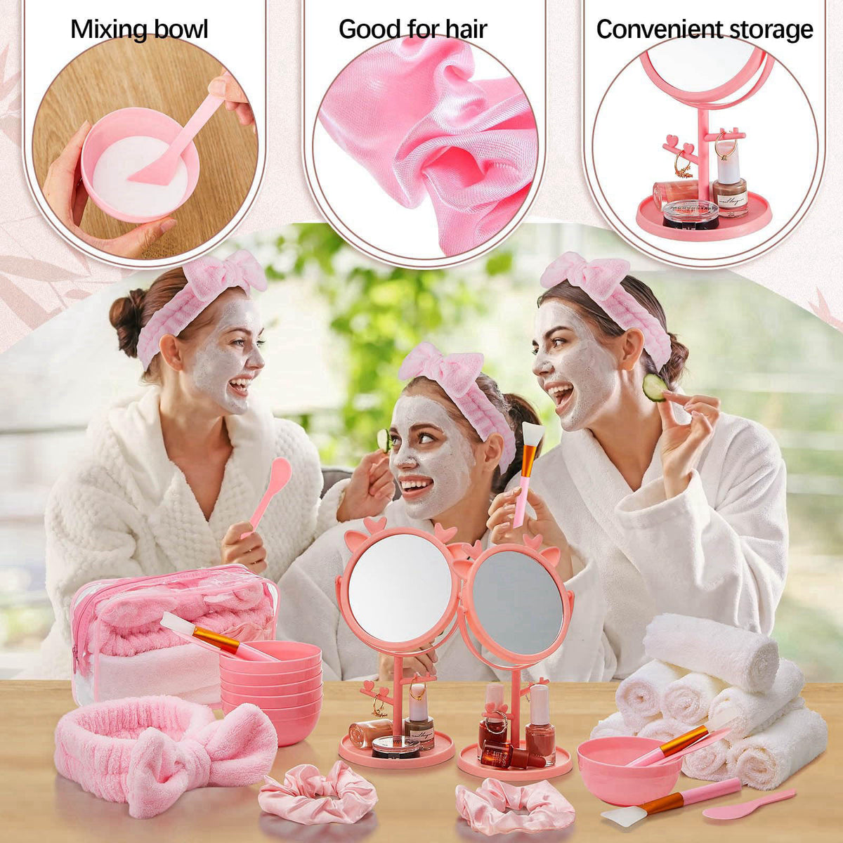Shinylin 8 Set Spa Sleepover Party Supplies, Pink – full view