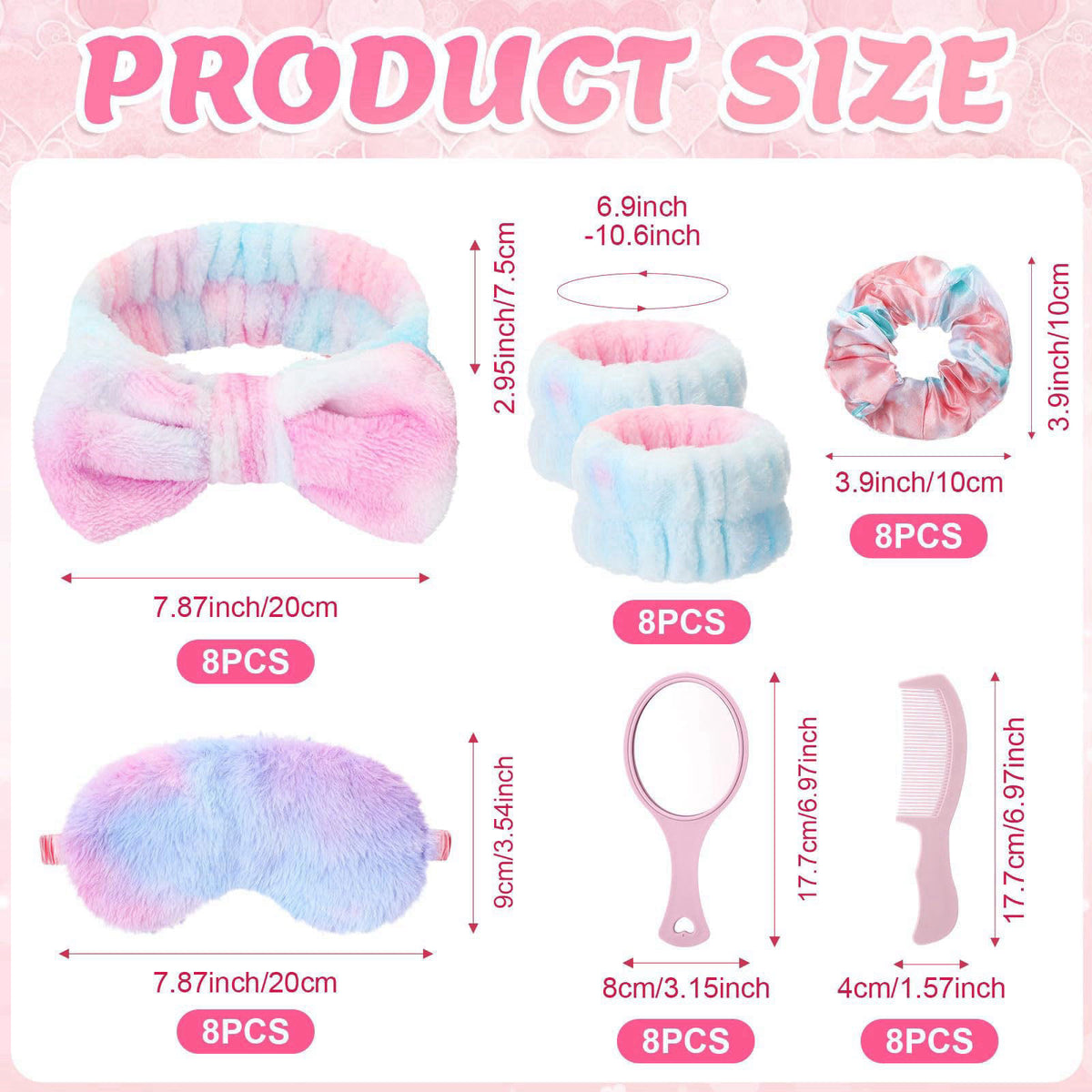Janinka 64 Pcs Spa Sleepover Party Supplies for Girls, Include 8 Headband with Coquette Bows 16 Wristbands 8 Hair Scrunc